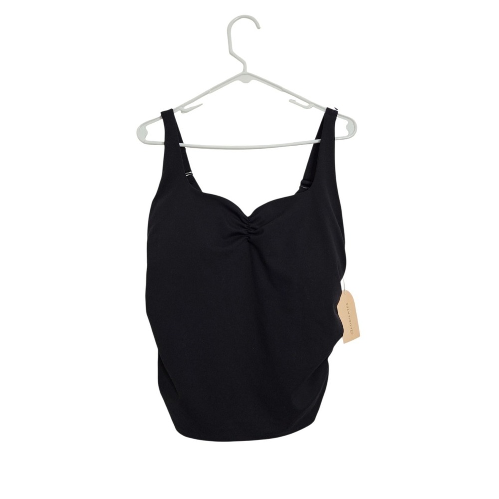 Blogilates Black Sweetheart Tank Top 1X Ruched Side Adjustable Strap Shelf Bra